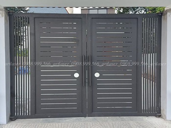 Thi công cổng lùa inox cắt CNC tiết kiệm diện tích.