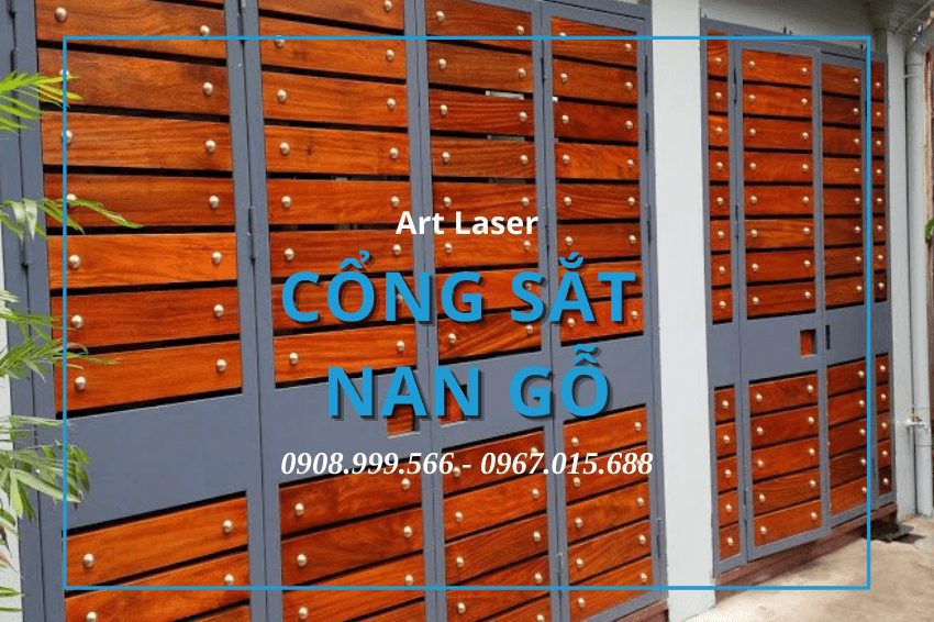 Cổng sắt nan gỗ đẹp nhất 2022