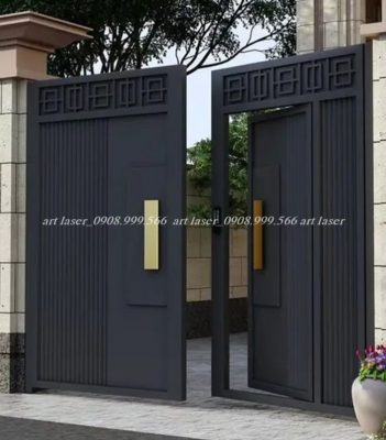 Mẫu cổng sắt hộp 4 cánh đẹp hiện đại
