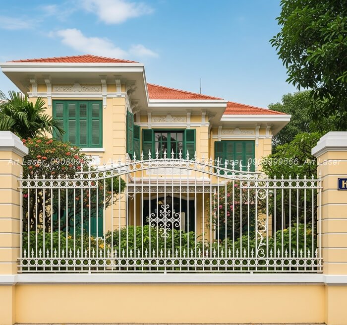 Mẫu hàng rào sắt đẹp với thiết kế sắt hộp sơn tĩnh điện