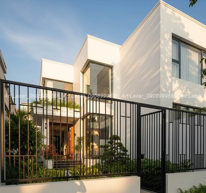 Mẫu hàng rào sắt hộp đẹp đơn giản hiện đại