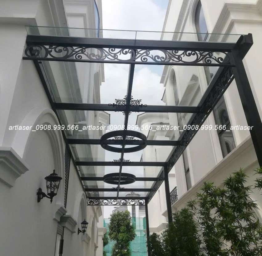 Công trình mái che khung sắt hộp hiện đại do Art Laser thi công thực tế.