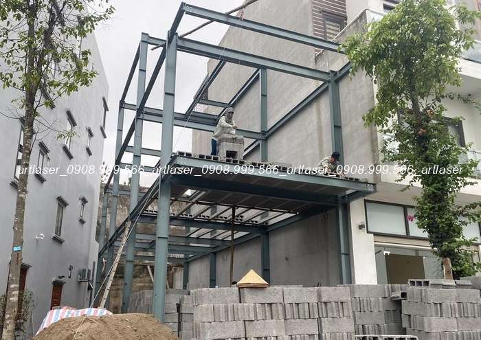 Mẫu nhà khung thép 2 tầng đẹp được Art Laser thi công lắp đặt tại Hà Nội