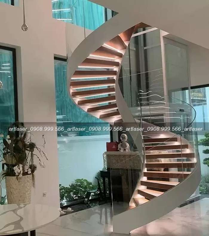 Công trình cầu thang xoắn cho biệt thự thực tế của Art Laser.