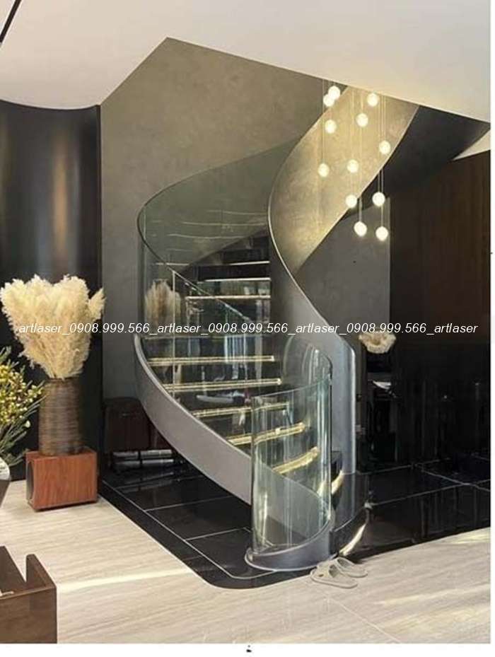 Cầu thang xoắn ziczac bằng thép tấm CNC cho biệt thự.