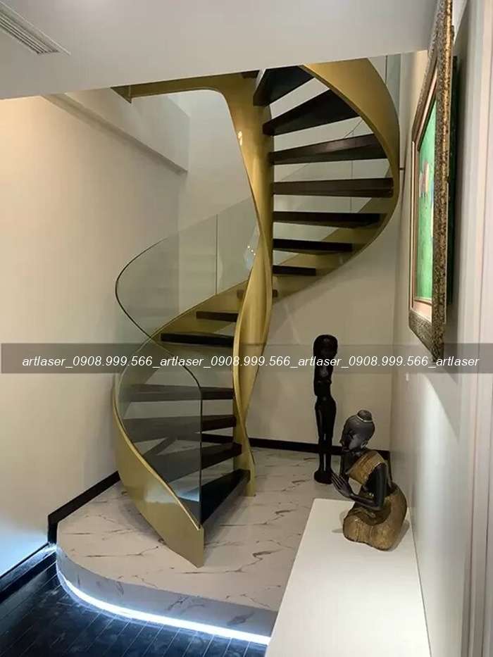Mẫu cầu thang xoắn đẹp với đường nét thanh thoát, tinh tế.