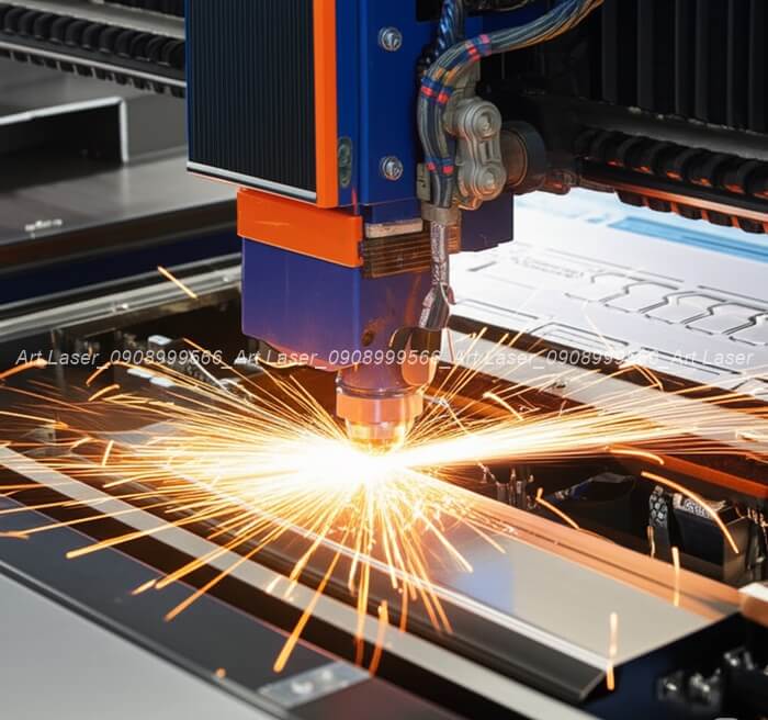Máy cắt Laser CNC đang gia công cắt kim loại tấm