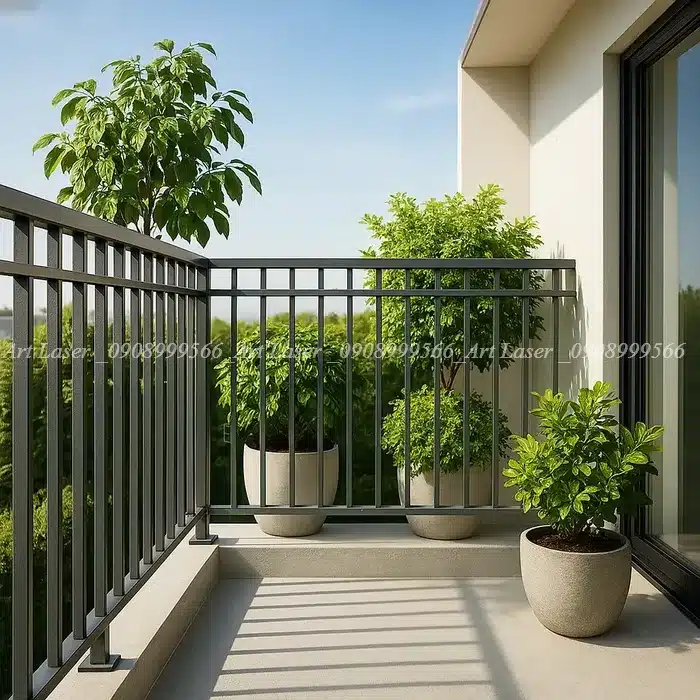 Lan can sắt hộp với thanh dọc 20x20 và tay vịn 40x80