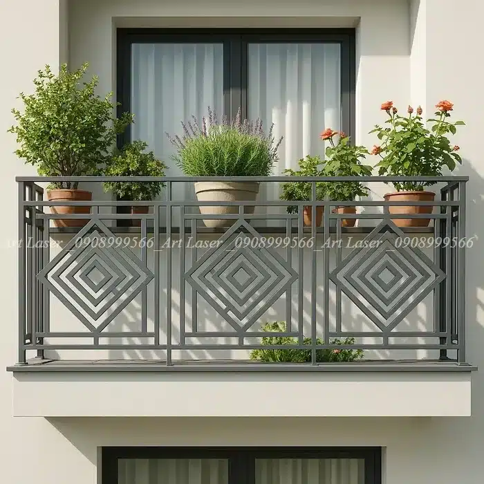 Mẫu lan can sắt hộp đơn giản, thanh lịch cho ban công