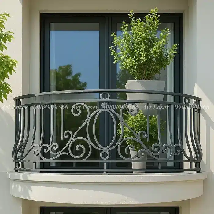 Mẫu lan can sắt hộp với tay vịn 40x80 cho chung cư