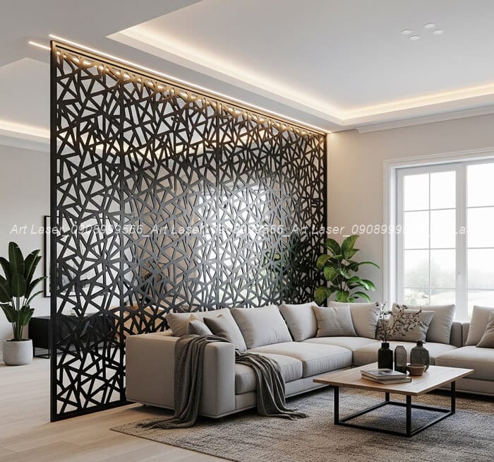 Vách ngăn CNC hoa văn hiện đại cho phòng khách