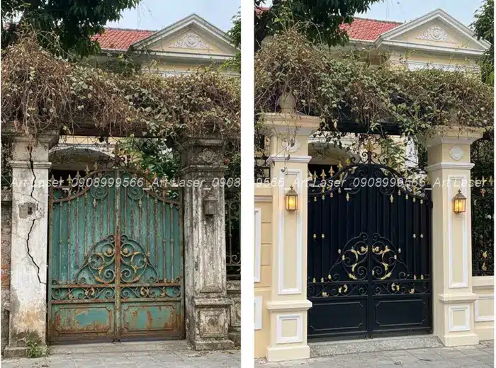 Cận cảnh một chi tiết cổng sắt cổ được Art Laser phục chế tại Hà Nội